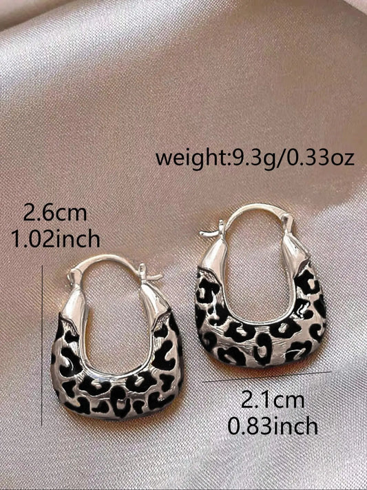 Vintage Geometric Leopard Print Hoop Earrings, Unique Design Earrings, High-End Elegant Party Jewelry for Women, Perfect for Gatherings