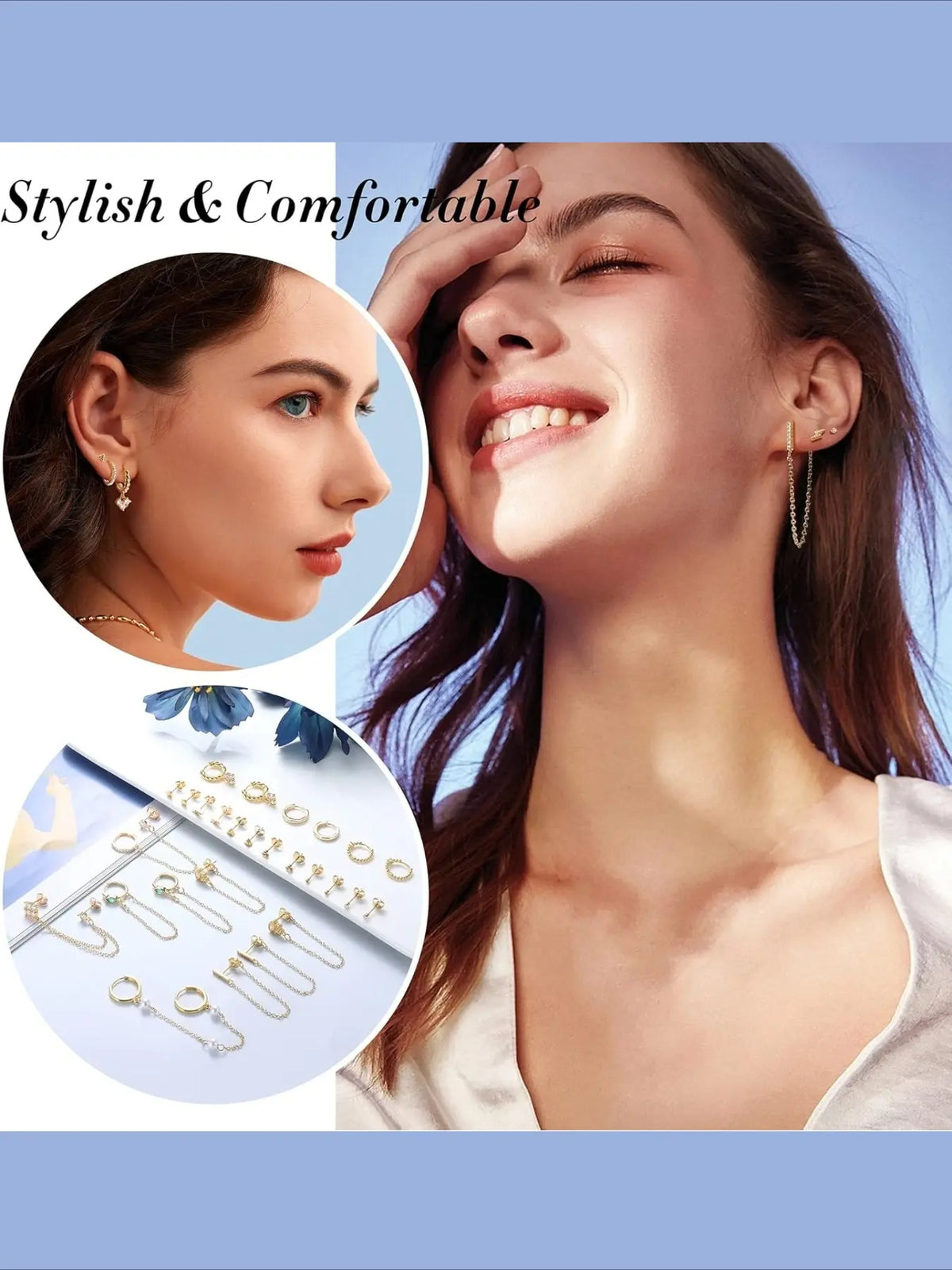 Dainty Earrings Set for Women, Gold Plated Stud & Huggie Hoops, Ear Studs, Hypoallergenic Post Earrings Surgical Steel, Casual Style, All Seasons, High Quality Earrings, Hypoallergenic Jewelry