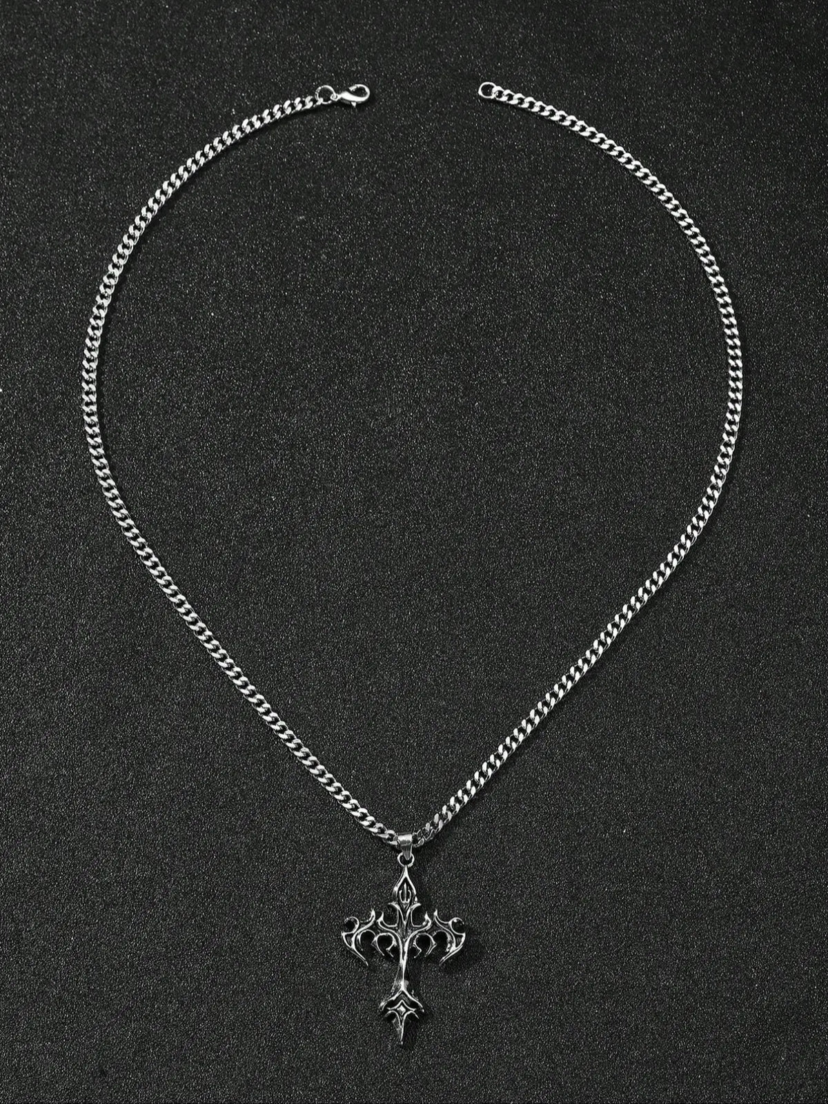 Men's Fashion Hip Hop Vintage Cross Pendant Necklace, Cuban Link Chain Necklace, Street Style Urban Edge Trendy Jewelry, Gothic Cross Design, Unique Fashion Accessory, Cross Necklaces