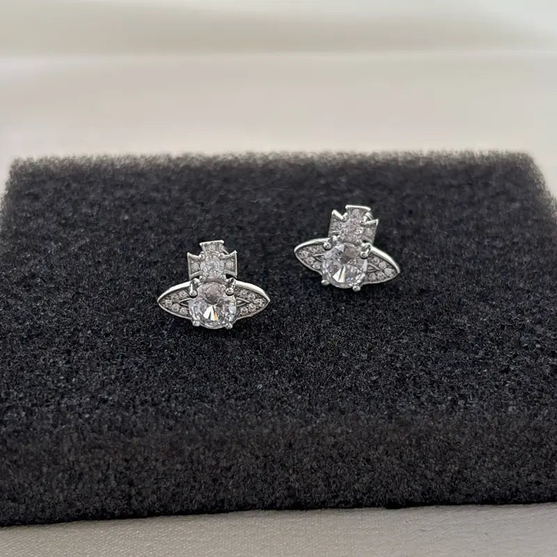 CZ Planet Stud Earrings for Men Women,Streetwear Punk Hip Hop Unisex Earrings