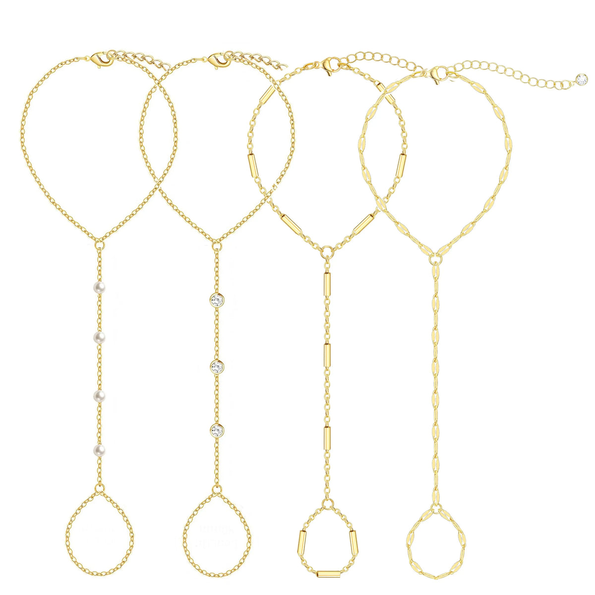 17KM 3Pcs New Dainty Stackable Ring Hand Chain, Adjustable 14K Gold-Plated Trendy Bracelets for gift summerwins, Gold Stacked Bracelets, Layered Gold Bracelets