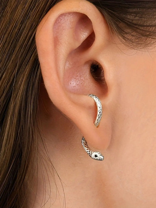 Women's Fashion Snake Design Hoop Earrings, Fashionable Hoop Earrings, Cute Delicate Small Snake Wrap Ear Studs, Animal Element, or Silver Color, Punk Style Earrings, Punk/goth Jewelry Gift