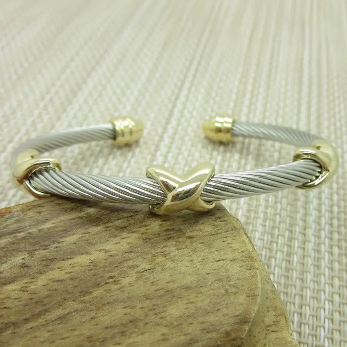 Women's 3-Piece Stainless Steel Wire Cable Open Hook Cuff Bangle Bracelet Combination Set, Unisex Fashion Costume Jewelry, Ideal for Daily Wear