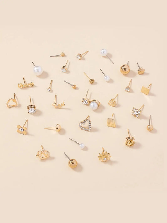Faux Pearl & Rhinestone Decor Heart Shape Stylish Earrings Set, Earring Stacks, Studs Earrings for Women, Dainty Earrings, Vintage Fashionable Earrings Jewelry Gifts for Women, Cute Accessories As Holiday Gift, Stud Earring Pack