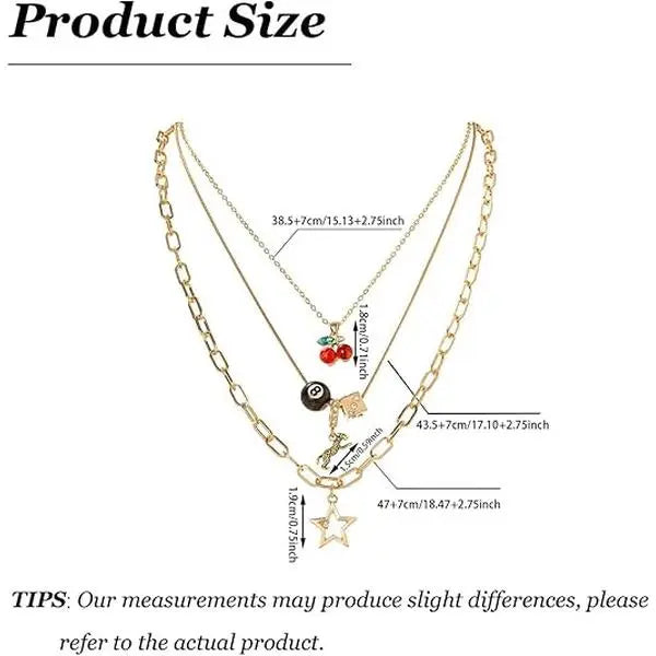 September Laurel Y2K Necklaces Jewelry Gold Cherry Necklaces for Women Chunky Charm Streetwear Star 8 Ball Stackable Leopard Cheetah Dice Layered Gold Dainty Statement Chain Choker Trendy Birthday Jewelry Gifts