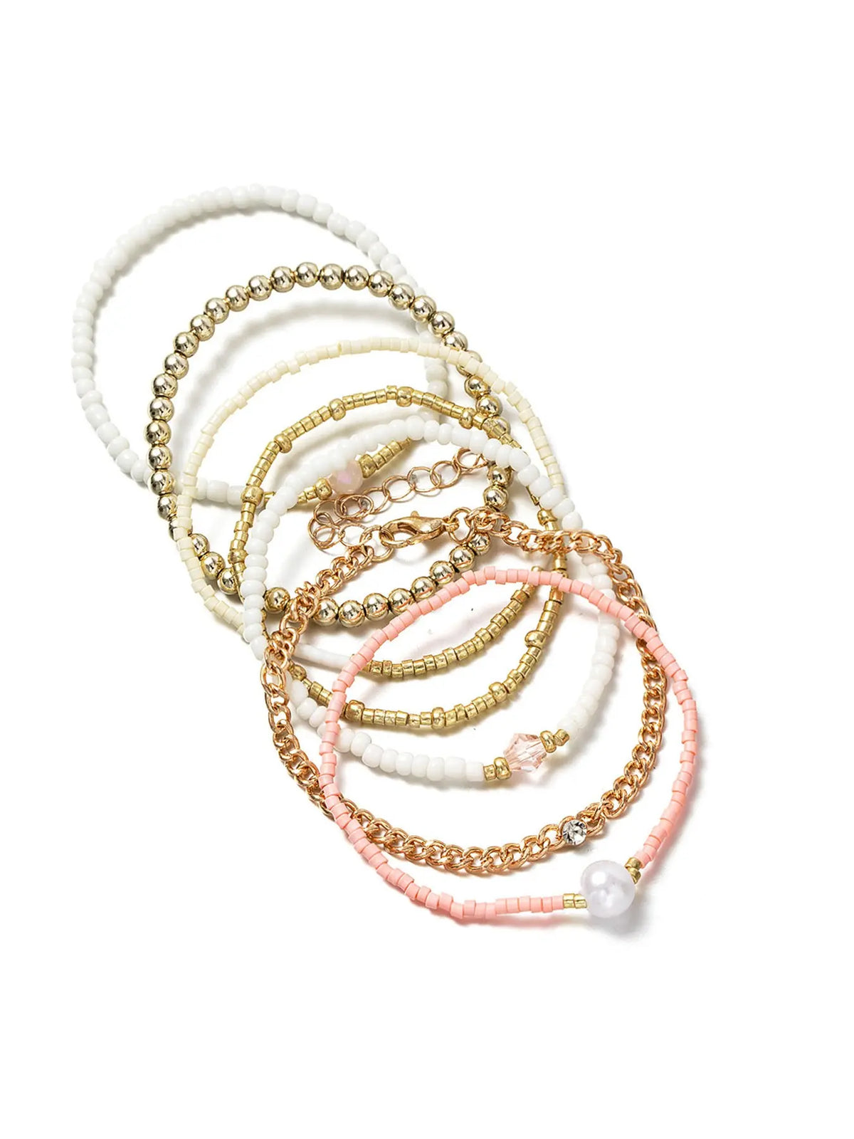 7-Piece Women's Bracelet Set, Elegant Beaded Zircon Jewelry, Boho Style Faux Pearl Layered Adjustable Bracelets, Perfect for Daily & Party Wear, Gift Idea