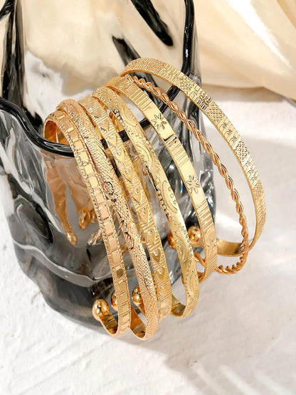 Star Design Bangle, Fashionable Chunky Bangles Jewelry for Women & Girls, Stacked Design Bracelets, Trendy All-match & Exquisite Jewelry for Birthday Gift, Alloy Chain Bracelet, Chunky Stackable Bracelets