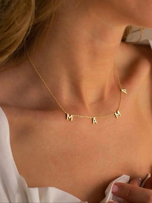 1PC Gold Silver Rose Gold Women's Stainless Steel letter "MAMA" Mother's Day necklace Chain Necklaces Personalized Jewelry Gift Mother's Gift Birthday Gift Christmas Gift Alphabet Necklaces, Accessory Necklace