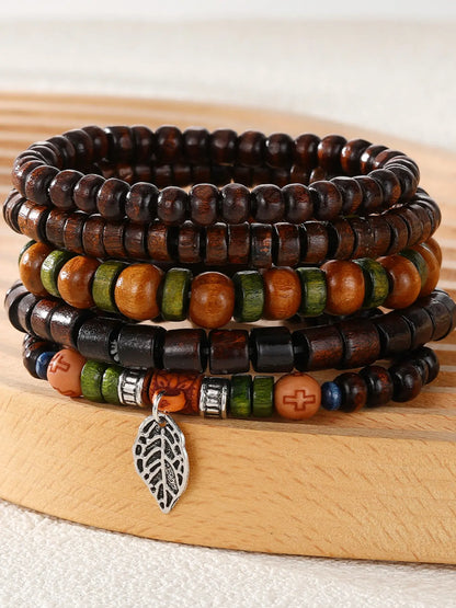 25-Piece Ethnic Wood Bead Bracelet Combination Set, Neutral Vintage Stackable Wristbands, Bohemian Jewelry for Women and Men, Beaded Bracelet Sets