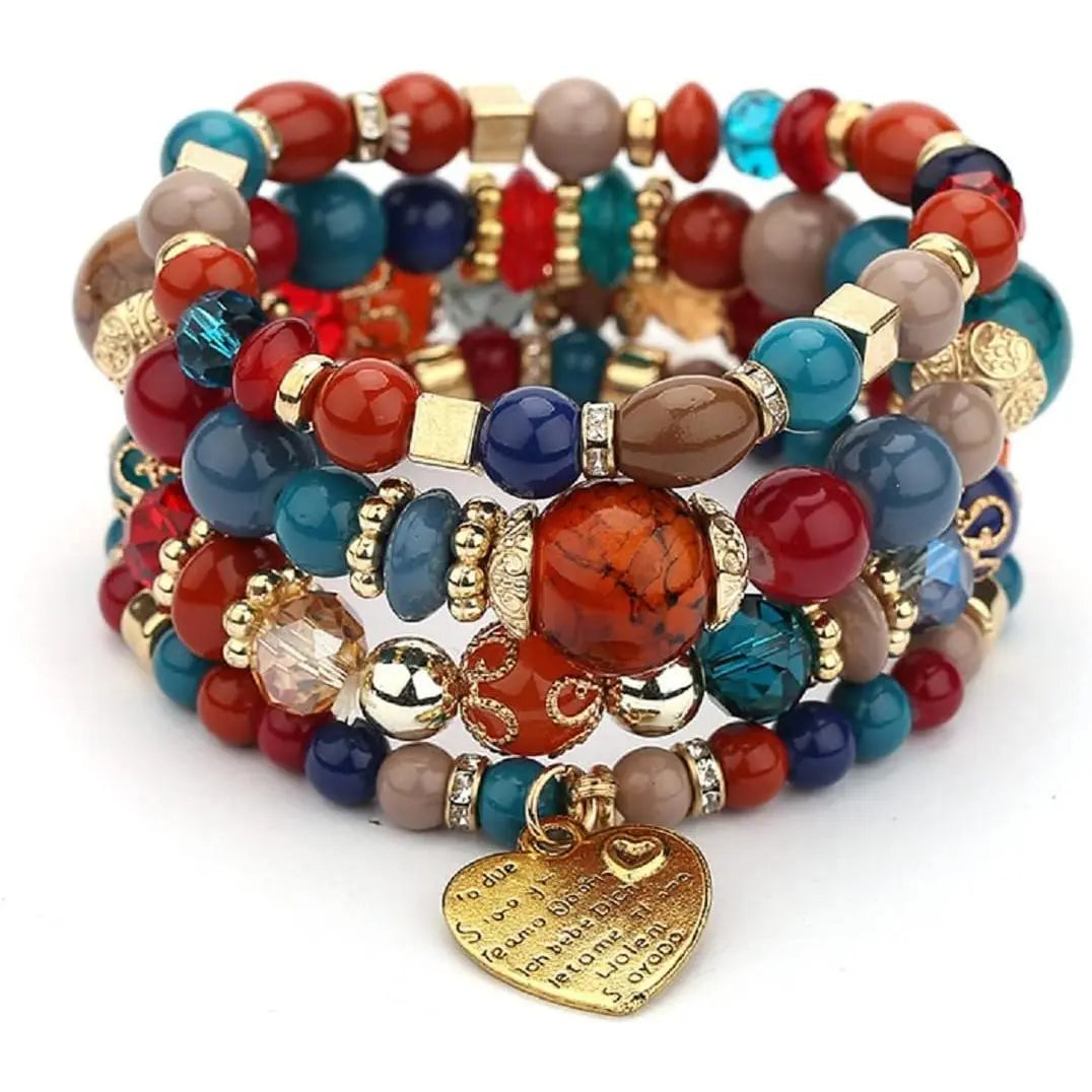Women Beaded Bracelet Set| Colorful Boho Stackable Trendy Design with Crystal Accents Multilayer Bangle Bracelet| Fashion Stretch Braclets Jewelry for Women