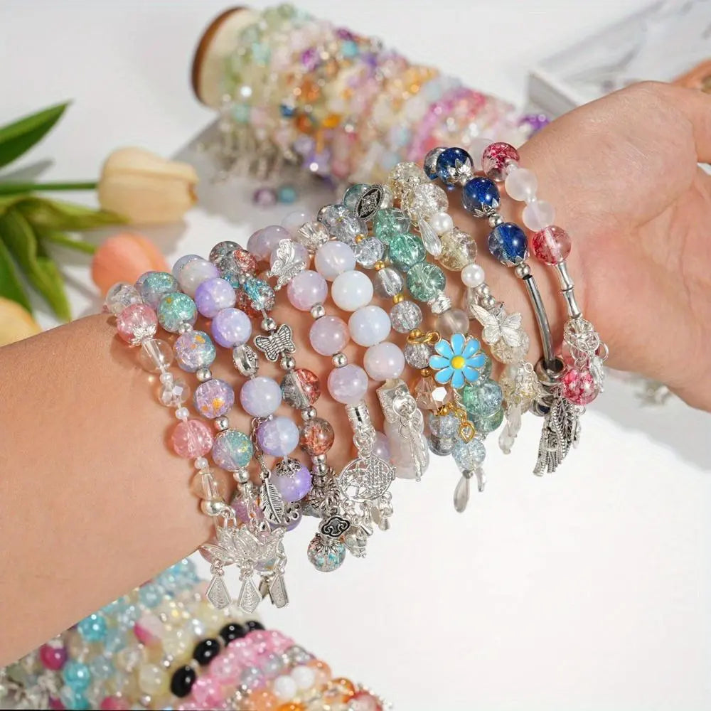 Women's 20pc Beaded Bracelets Set - Boho Stretch Charm Bracelets Stacks with Glass Beads, Floral, Heart, Butterfly Charms, Jewelry for Women for Everyday Use & Gifting, Cute Purse Stuffers, Sohochic