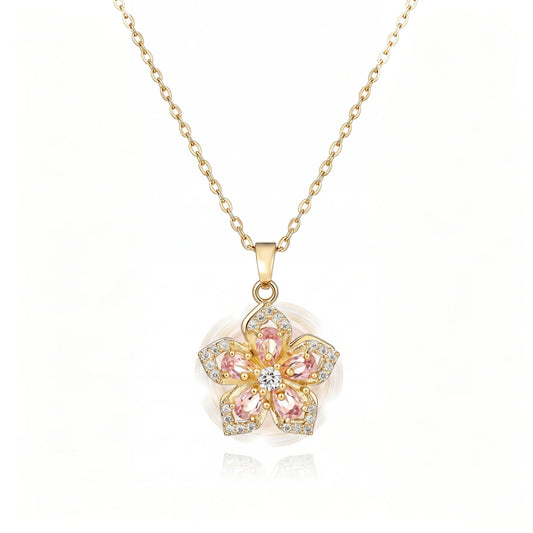 Women's Rotatable Crystal Gold Flower Pendant Choker - Adjustable Redbud Blossom Fidget Jewelry, Dainty Flower Motif Necklaces, Accessories for Women, Crystal Necklaces