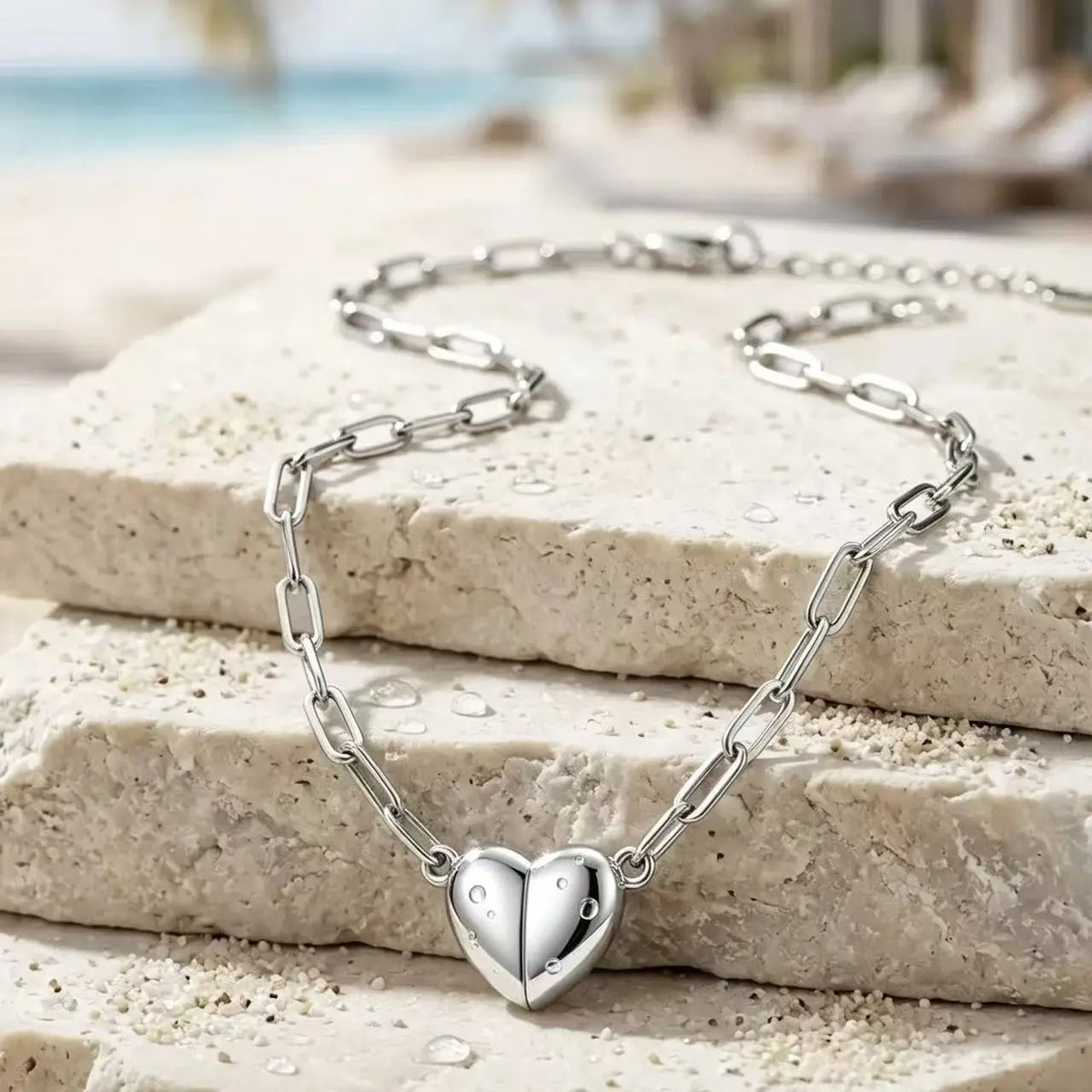 Gold Heart Necklace for Women 3D Puffy Love Pendant Stainless Steel Paperclip Link Chain Minimalist Layering Aesthetic Trendy Jewelry Gift