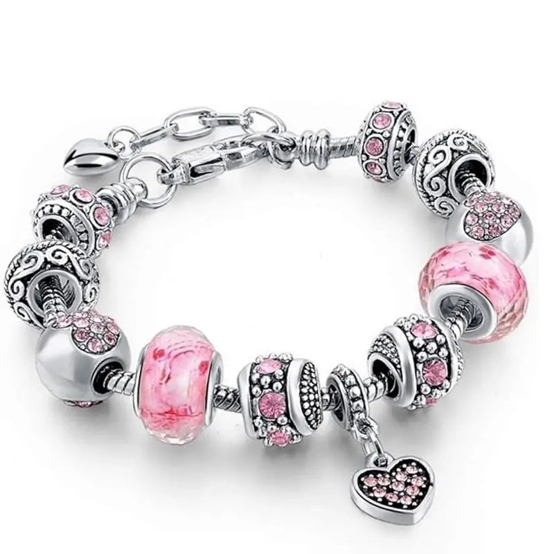 ARPURRAINA Women's Pink Heart-Shaped Pendant Bracelet Set, Exquisite Jewelry Accessory with Delicate Beads, Dazzling Pendant & Adjustable Serpentine Chain, Trendy Stacks for Valentine’s Day Love Bracelet Gifts