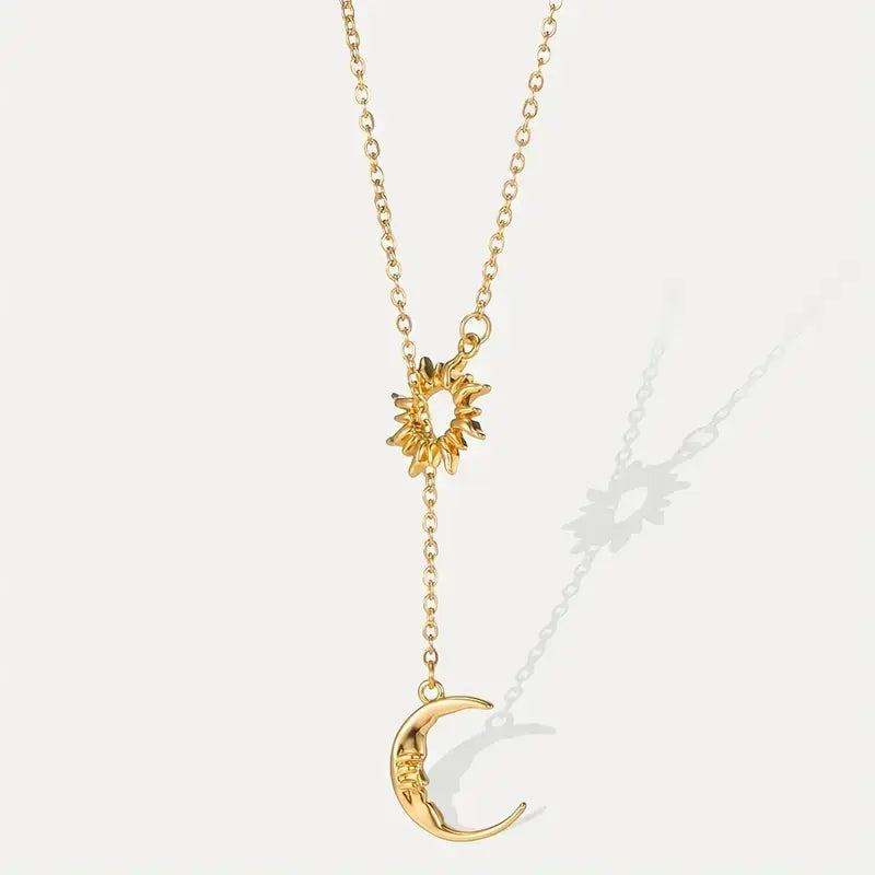 Sun & Moon Design Pendant Necklace for Women & Girls, Fashion Jewelry for Party, Daily Clothing Decor, Trendy All-match & Exquisite Jewelry for Birthday Gift, Minimalist Necklaces