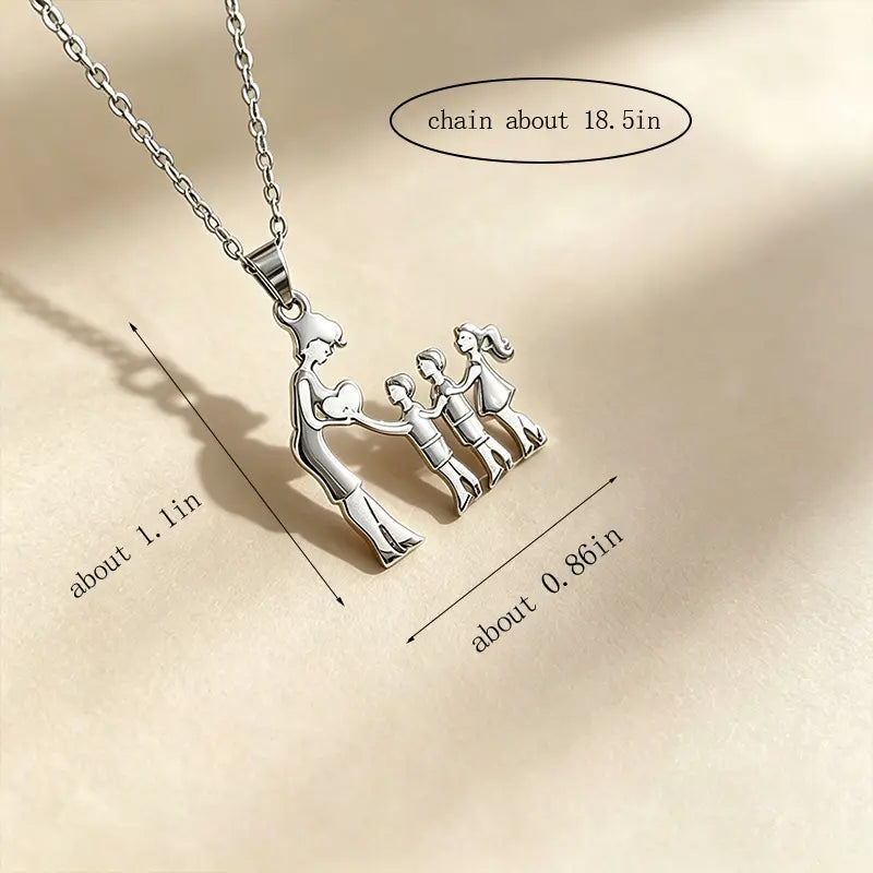 Family Members Necklace - Mom & Kids Pendant, "A Mother's Love Always With You", Perfect Necklace Gift for Women & Mothers