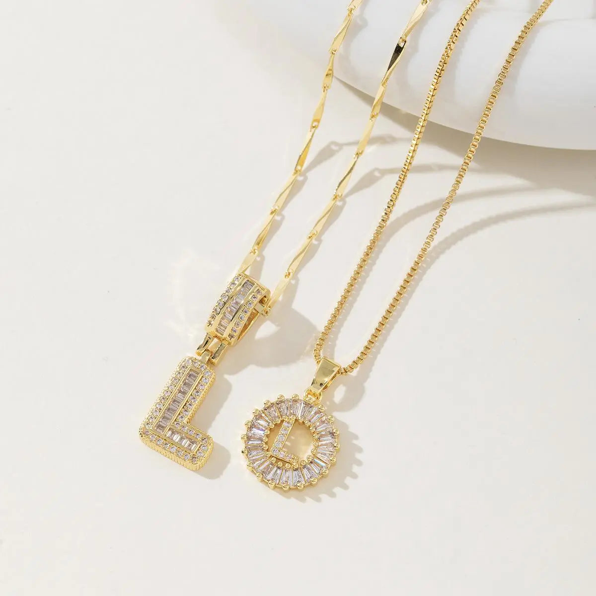 Women's Full diamond Rock sugar 26 letters Pendant Necklace Set Copper with zircon and gold plating Gold‑plated Round shape Flowers Fashion Accessories Layered Jewelry Set