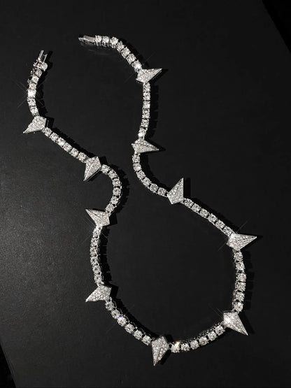 1PC Cool rock Rhinestone Luminous Spiked Black Panther tennis necklace Bling Chain High End Necklace for men and women for party accessories Goddess Necklace Jewelry Necklace Exquisite Jewelry Gift Fashion Accessory Necklace