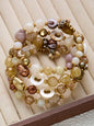 4 Pcs Natural Stone Beaded Bracelets, Bohemian Vintage Style, Earth Tone Multi-Pendant Elastic Stackable, Women's Beach Vacation Daily Accessory, Boho Stone Bracelet