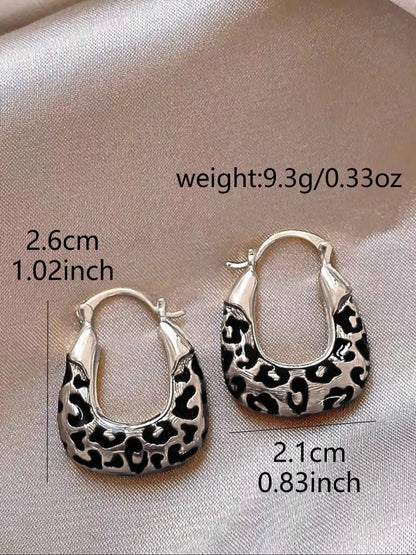 Vintage Geometric Leopard Print Hoop Earrings, Unique Design Earrings, High-End Elegant Party Jewelry for Women, Perfect for Gatherings