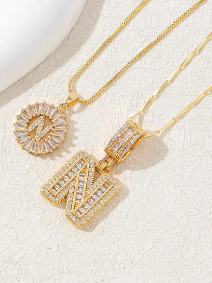 Letter Chain Necklace Set for Women, 26 Pendants with Zirconia Round Floral Design, Sister Matching Gift, Daily Wear Fashion Accessory, Casual Style Necklaces