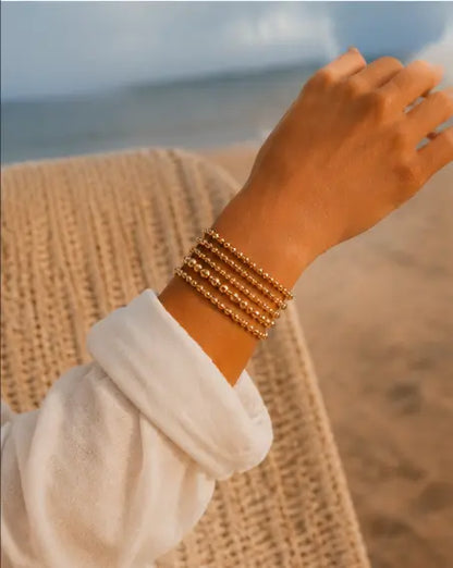Women's 5PCS Gold Ball Beads Stretchable Bracelets Set - Waterproof, Adjustable Jewelry for Women, Gold Jewelry for Beach & Everyday Wear (Sohochic)
