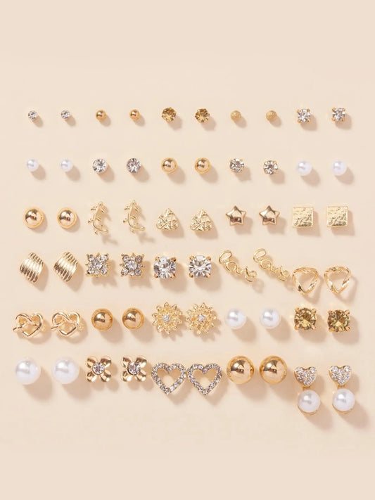 Faux Pearl & Rhinestone Decor Heart Shape Stylish Earrings Set, Earring Stacks, Studs Earrings for Women, Dainty Earrings, Vintage Fashionable Earrings Jewelry Gifts for Women, Cute Accessories As Holiday Gift, Stud Earring Pack