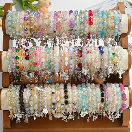 Women's 20pc Beaded Bracelets Set - Boho Stretch Charm Bracelets Stacks with Glass Beads, Floral, Heart, Butterfly Charms, Jewelry for Women for Everyday Use & Gifting, Cute Purse Stuffers, Sohochic