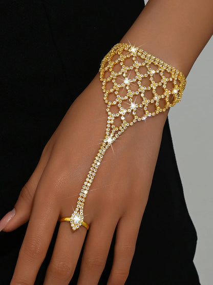 Elegant Grid Rhinestone Interlocking Bracelet, Simple Style Women's Party Vacation Design, Fashionable and Unique Hand Jewelry, Rhinestone Decorated Bangle, Rhinestone Bangle Bracelet, Elegant Fashion Accessories