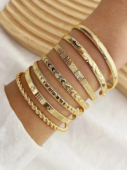 Star Design Bangle, Fashionable Chunky Bangles Jewelry for Women & Girls, Stacked Design Bracelets, Trendy All-match & Exquisite Jewelry for Birthday Gift, Alloy Chain Bracelet, Chunky Stackable Bracelets
