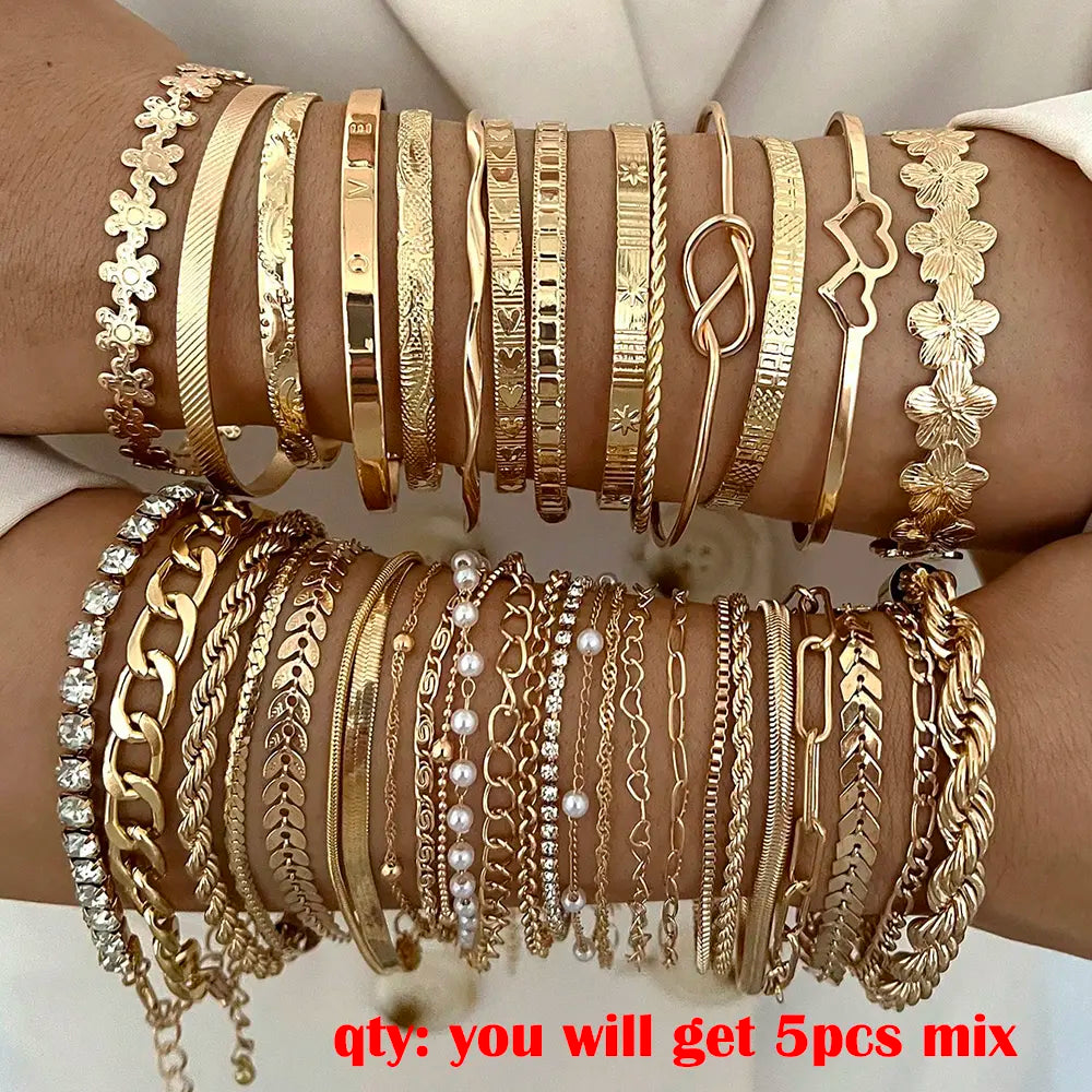 Women's Vintage Geometric Stacking Bracelets Unisex Jewelry - 5/11/18 Pcs, 11pcs Mix with Braided Pearls, Crystal Beaded Bracelet, Multi-Layered Zinc Alloy Accessories for Daily Casual Wear
