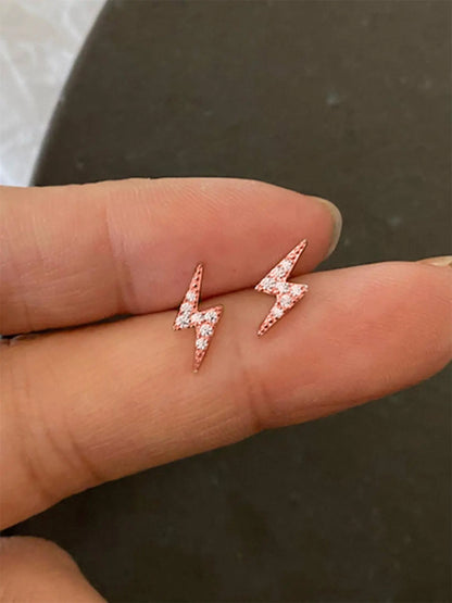 Lightning Design Rhinestone Decor Stud Earrings, Cute Earrings for Women, Fashion Jewelry for Party, Daily Clothing Decor for Girl, Ear Studs