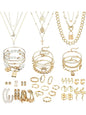 46 Pcs Gold Plated Elegant Fashionable Matching Jewelry Set, Necklace Gift Set for Women, Necklace & Bracelets & Knuckle Rings & Ear Cuffs & Earrings, Women's Accessories