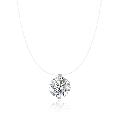 Women's Floating Cubic Zirconia Pendant Necklace on Invisible Transparent Cord, Minimalist Choker Adjustable Length, Everyday Layering Jewelry, For Woman,Gift,summeroutfits,vacationoutfits,beachoutfits