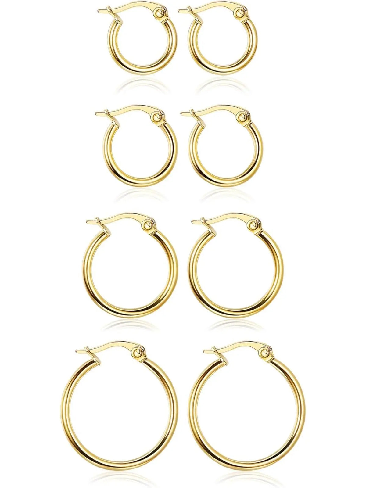 Gold Hoop Shape Circle Shape Earrings Set Stainless Steel Rounded Small Huggie Earrings for Women, 10/12/15/20mm Nickel Free Hoops, Cute Casual Style, Hypoallergenic Jewelry, Fashion Earring, Ear Accessories, Hoop Earring Sets