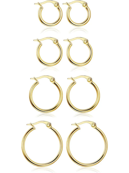Gold Hoop Shape Circle Shape Earrings Set Stainless Steel Rounded Small Huggie Earrings for Women, 10/12/15/20mm Nickel Free Hoops, Cute Casual Style, Hypoallergenic Jewelry, Fashion Earring, Ear Accessories, Hoop Earring Sets