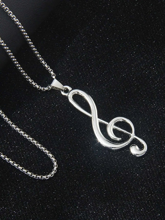 1 Piece of Hip-hop Rock Exaggerated Note Stainless Steel Non Fading Necklace for Men and Women, Simple and Trendy Street Style Party Versatile Long Necklace, Non Tarnish Necklace, Fashionable Jewelry, Fashion Accessory Necklace, Casual Trendy Jewelry