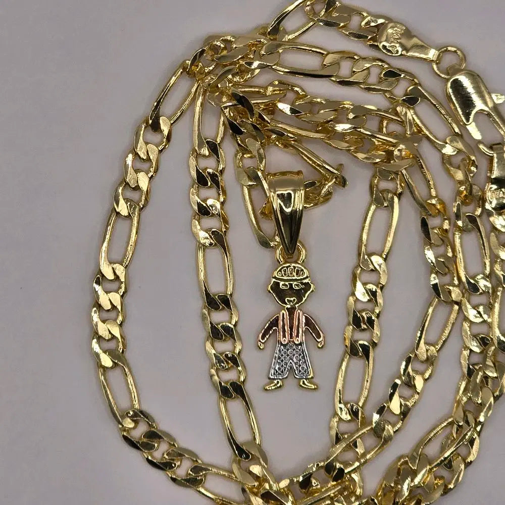 Gold Plated Chain and Pendant Set - 22" 4mm Chain with Tricolor Charms for Boys & Girls - Perfect Gift for Mom Aunt Niece Daughter