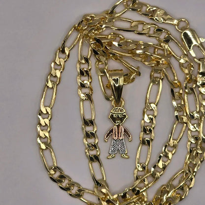 Gold Plated Chain and Pendant Set - 22" 4mm Chain with Tricolor Charms for Boys & Girls - Perfect Gift for Mom Aunt Niece Daughter