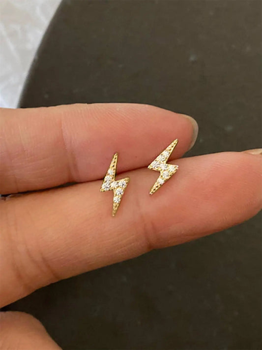 Lightning Design Rhinestone Decor Stud Earrings, Cute Earrings for Women, Fashion Jewelry for Party, Daily Clothing Decor for Girl, Ear Studs