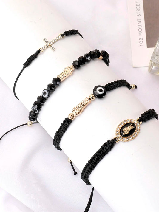 4Pcs Beaded Bracelet Set Mexican Braclets Virgin Mary San Judas Boho Style Beaded Braided Bracelet For Women Girls Red String Evil Eye Green Beads Anklets Jewelry Gift Bead Bracelets