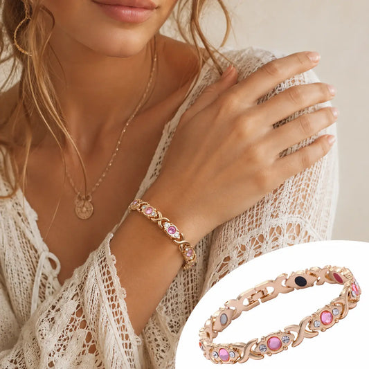 Women's Gold-Tone Magnetic Stacking Bangle - Baroque Crystal Bead Bracelet with Colorful Stones, Exquisite Bracelet for Adults' Daily Casual Wear, Fashion Jewelry Gift