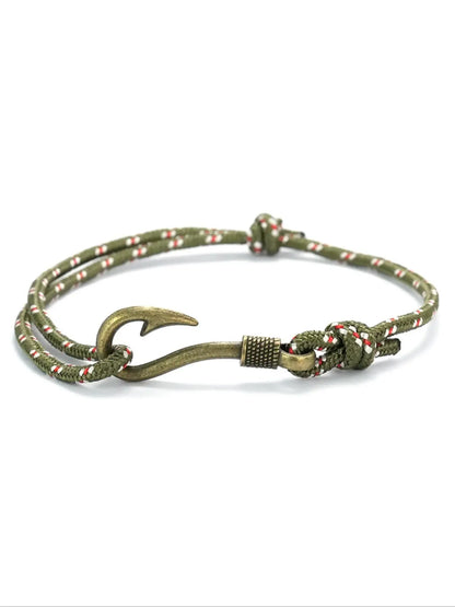 Men's Vintage Fish Hook Design Braided Bracelet, Adjustable Handmade Nautical Bracelet, Fashion Accessories for Men & Boys, Fashionable Bracelet, Trendy Stackable Bracelet, Bracelet Jewelry, Fashionable Bracelet Style