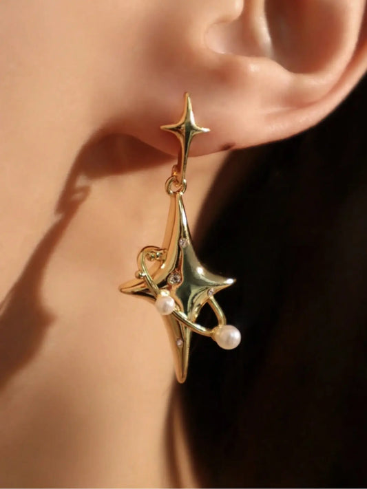 Elegant Four-Point Star Ball Dangle Earrings Set for Women, Perfect for Any Occasion, Fashionable Luxury Jewelry Accessories, Dangling Earrings, Dangly Earrings