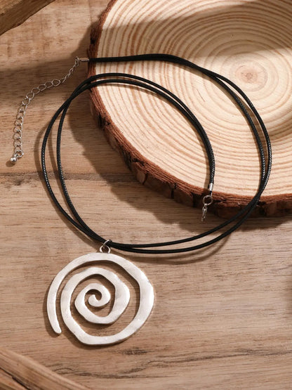 Vintage Spiral Design Pendant Necklace, Matching Mexican Necklace for Women, Fashion Matching Jewelry, Boho Style Accessories As Gifts, Dainty Boho Necklace, Dainty Necklaces, Alloy Necklace