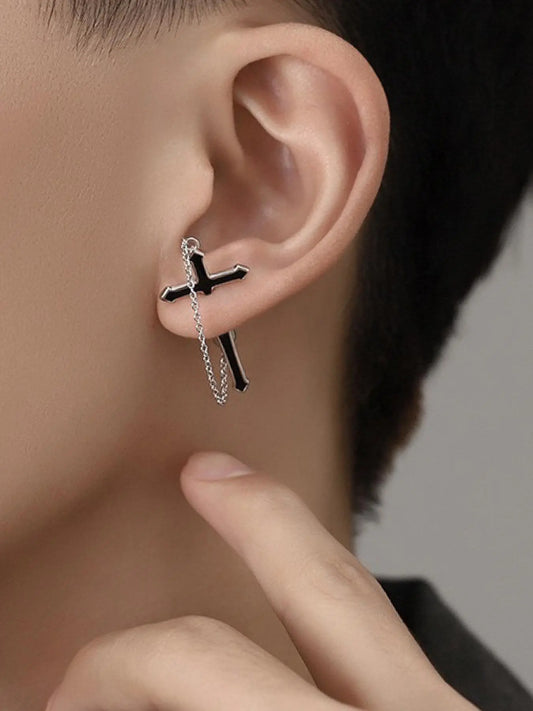 Cross Design Chain Dangle Statement Earrings, Fashionable Jewelry for Women & Men, Trendy All-match & Exquisite Jewelry for Birthday Gift