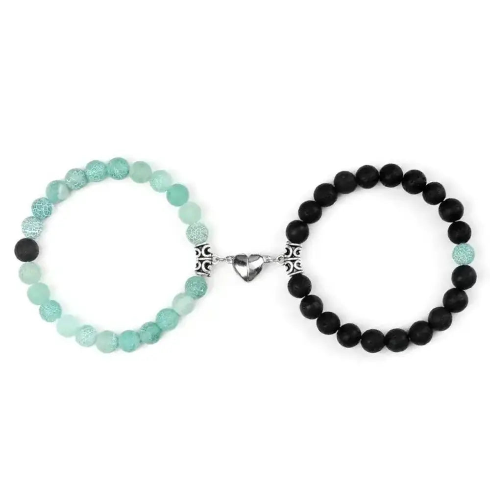Women's 2-Piece Adjustable Beaded Bracelet Set - Magnetic Heart Charm Couples Bracelets, Sentimental Boyfriend Gifts, Cute Gifts for BF, Stress Relief Costume Jewelry, Sohochic Anniversary Accessory