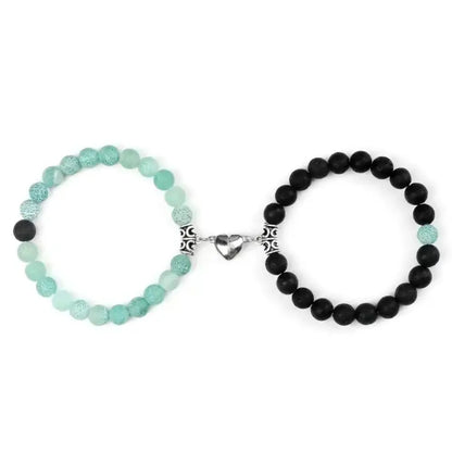 Women's 2-Piece Adjustable Beaded Bracelet Set - Magnetic Heart Charm Couples Bracelets, Sentimental Boyfriend Gifts, Cute Gifts for BF, Stress Relief Costume Jewelry, Sohochic Anniversary Accessory