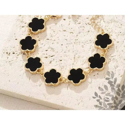 Women's Leopard Chain Bracelet Gold Link Cute Five Petal Flower Charm Resin Cheetah Print Statement Jewelry for Clubwear Gifts