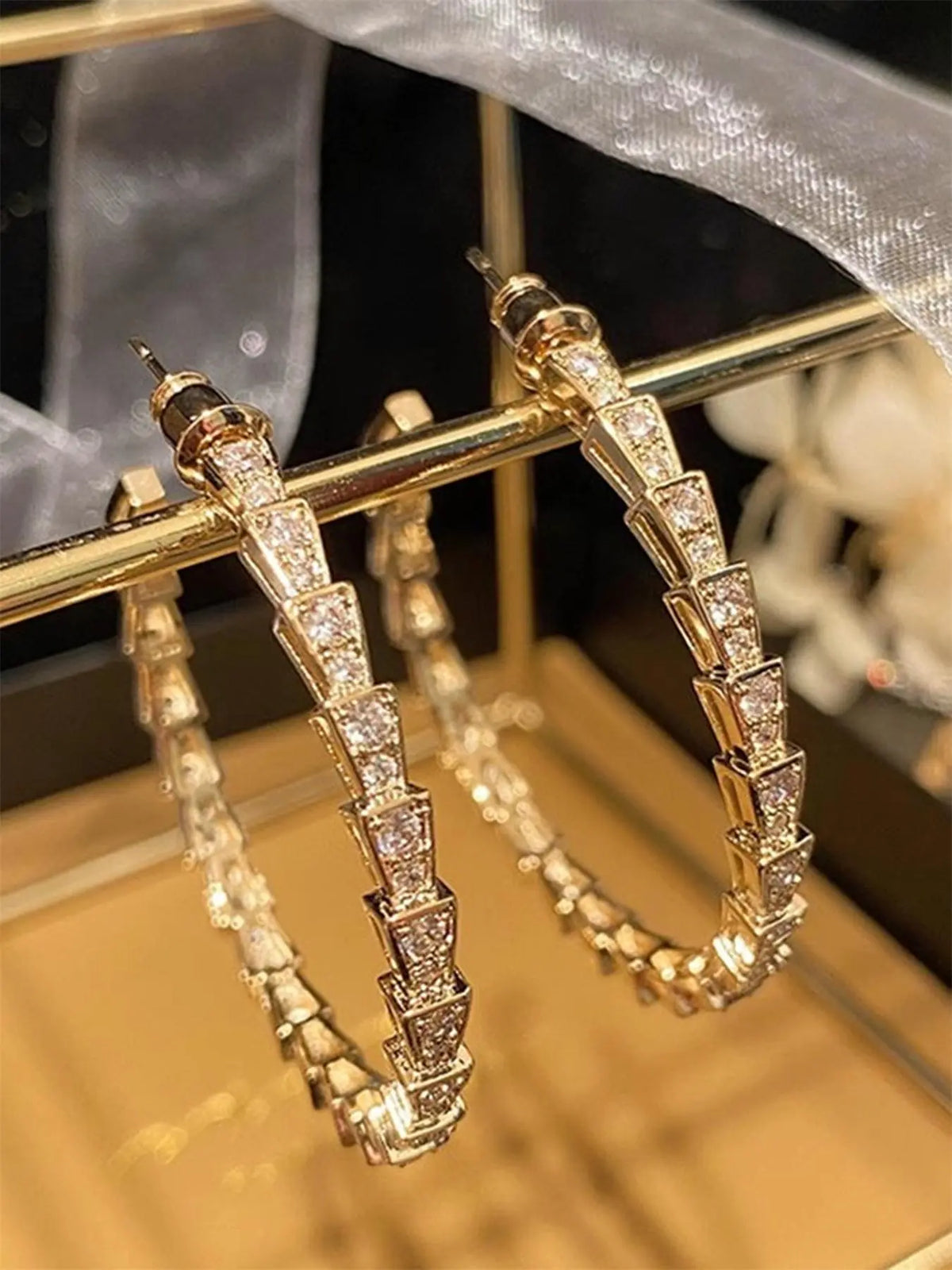 Fashionable Artificial Sparkling Zircon Decorated Hoop Earrings, Elegant Jewelry for Party, Daily Clothing Decor, Trendy All-match & Exquisite Jewelry for Birthday Gift, Stylish Jewelry High Quality Earrings